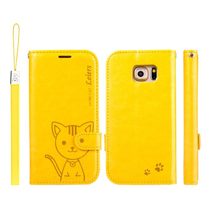 Leiers Domi Cat TPU Leather Case Protective Cover for Samsung GALAXY S6 G9200 - Yellow