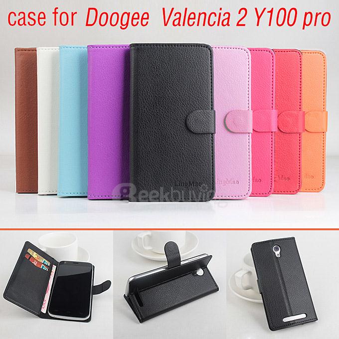 Protective Hard Cover Flip Stand Leather Case for Doogee Valencia 2 Y100 Pro Smartphone - Black