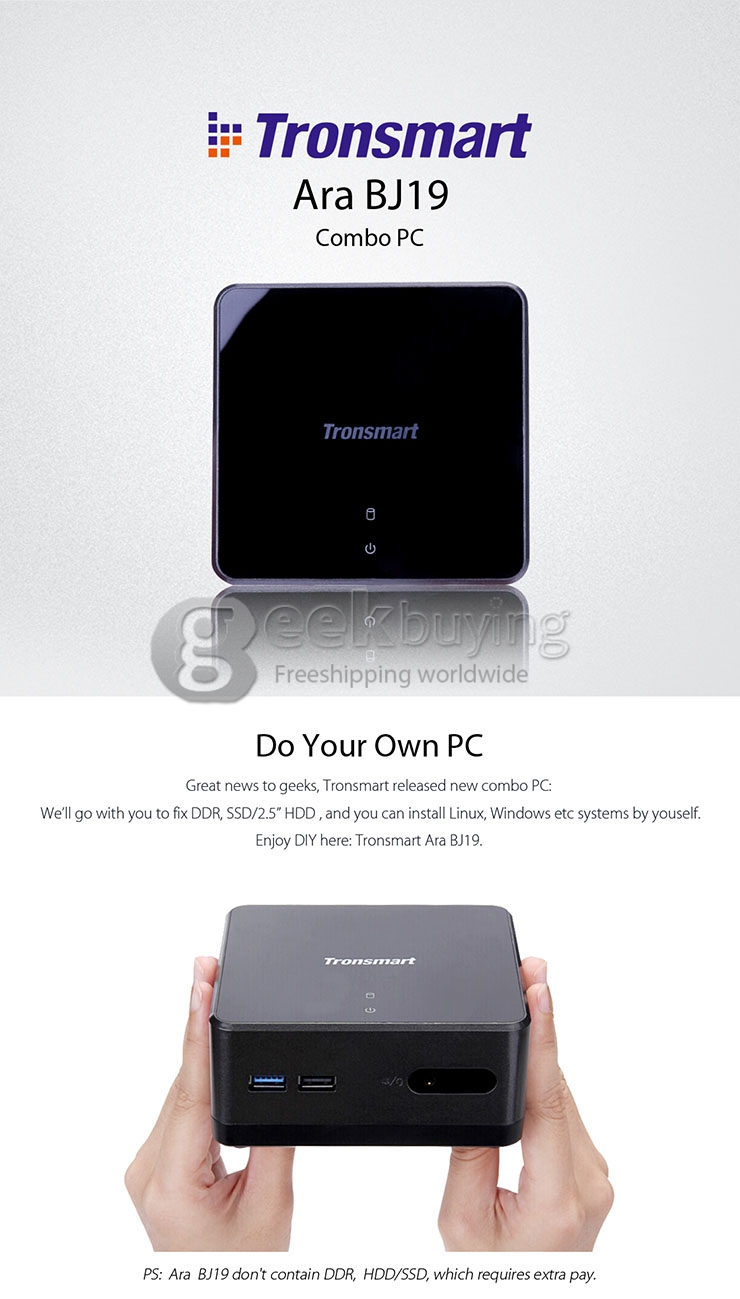 [Spain Stock]Tronsmart BJ19 Mini PC Intel Valleyview-M/D J1900 Quad Core HDMI AC Wifi Gigabit LAN Bluetooth 4.0 XBMC KODI VGA - Black