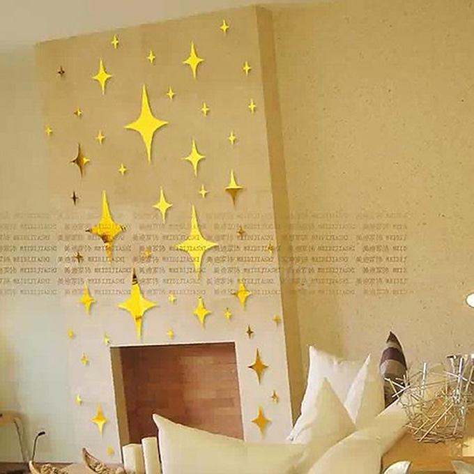 3D Removable Acrylic Stars Mirror Sticker Modern Wall Art Home Decor - Gold
