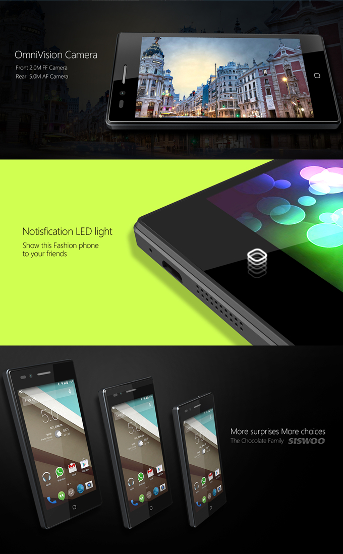 SISWOO A5 5.0inch 4G LTE Android 5.1 Smartphone 64bit MTK6735M Quad Core 1.0Ghz 1GB RAM 8GB ROM - Black