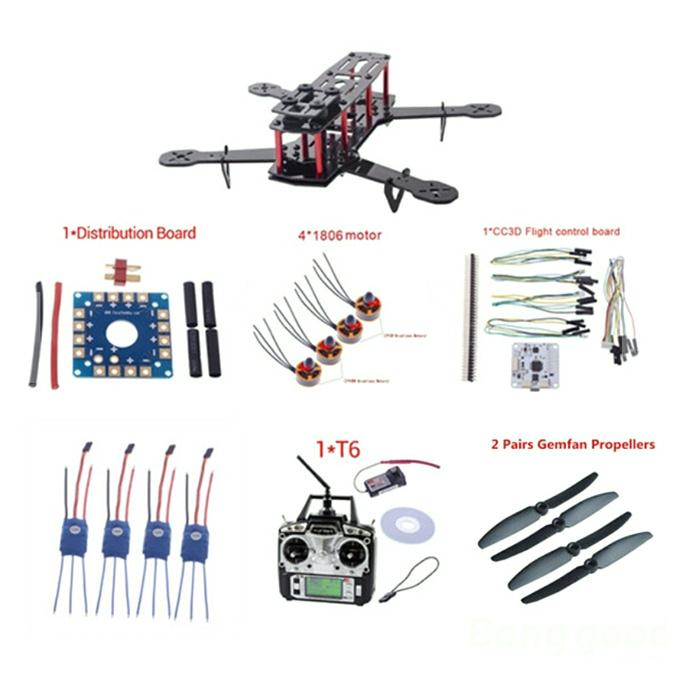 ZMR250 Carbon Fiber R/C Motor ESC CC3D Flight FS-T6 Mode 2 FS-T6 Controller Combo