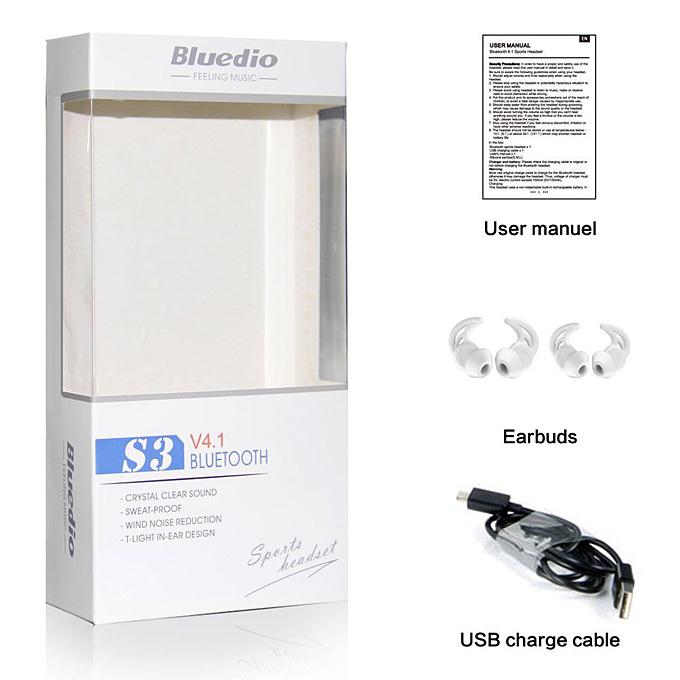 Bluedio S3 Bluetooth Headset BT4.1 Wireless Stereo Earphone For Sports - White