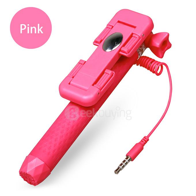 3.5mm Super MINI Selfie Stick Extendable Handheld Monopod Self Timer For iPhone Samsung Galaxy HTC Gopro - Pink