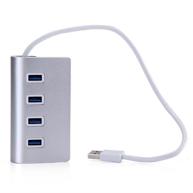 Fast Speed 4 Ports USB 3.0 Aluminum Alloy Hub - Silver