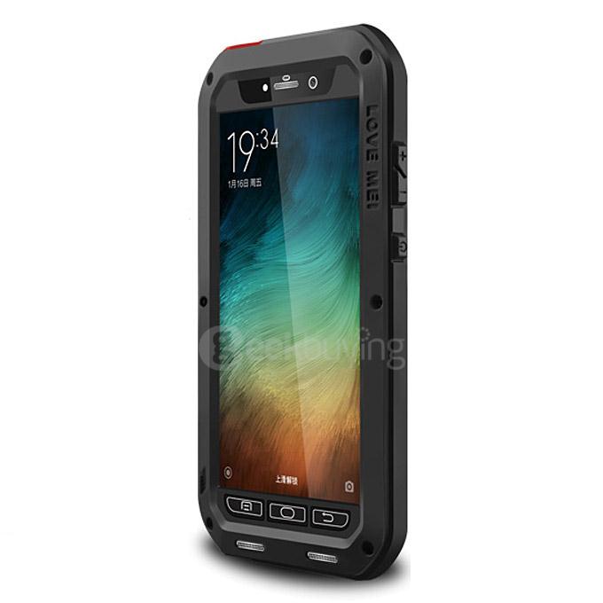 Lovemei Dirt/Snow/Shockproof Powerful Metal Gorilla Glass Cover Case For Xiaomi Mi Note - Black