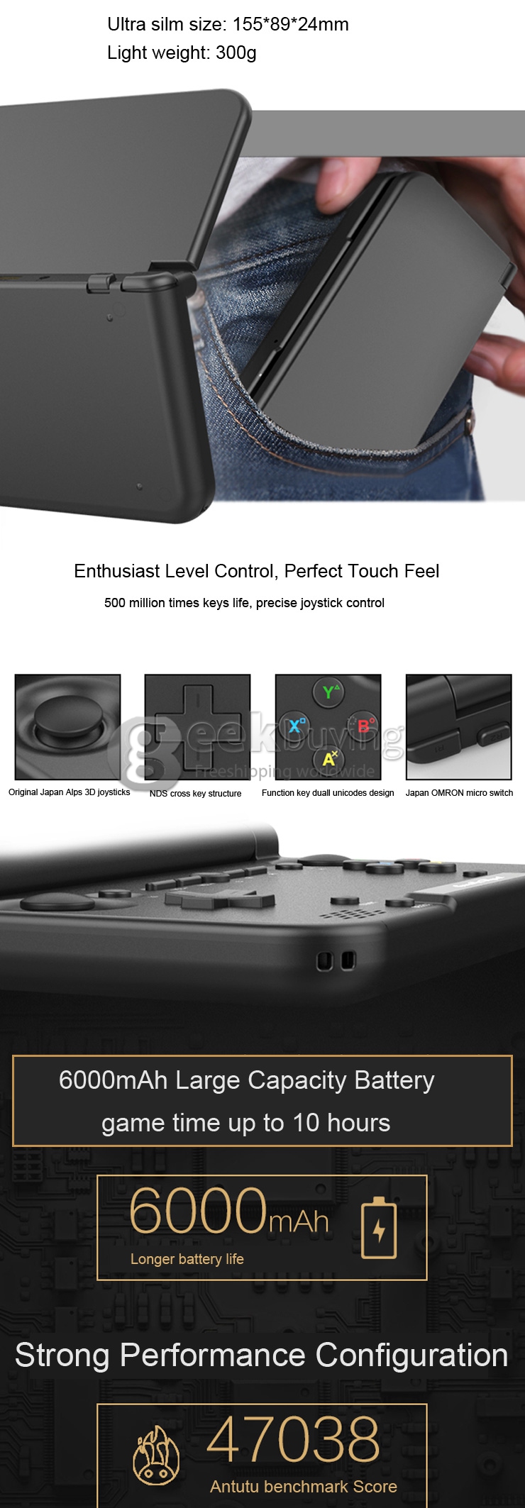 GPD XD 5 Inch Android4.4 Gamepad 2GB/32GB RK3288 Quad Core 1.8GHz Handled Game Console H-IPS 1280*720 HDMI Game Tablet PC - Black