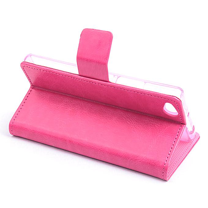Protective Hard Cover Flip Stand Leather Case for ZTE Nubia Z9 Mini Smartphone - Rose