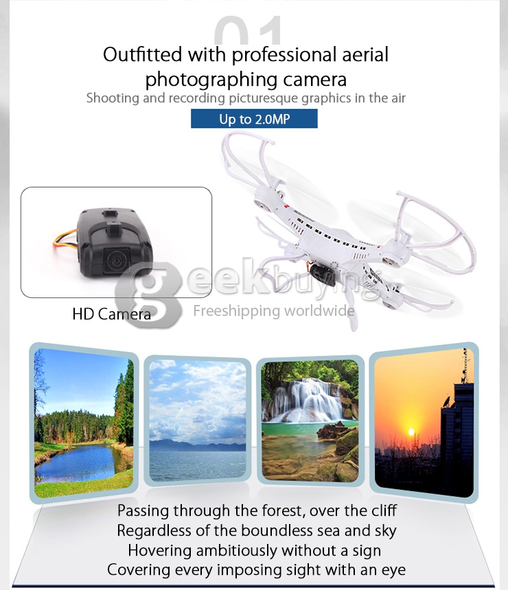 New Version Upgraded JJRC H8C 2.4G 4CH 6-Aixs Altitude Hold Mode With 2MP HD Camera RC Quadcopter RTF - White