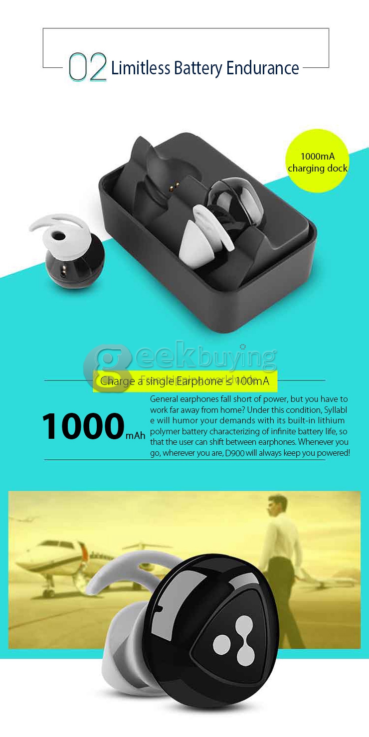 D900 Black Bean Bluetooth Headset BT4.0 Dual Mode Touch Pairing Real Wireless Earphone with Power Bank Charger Dock - Black