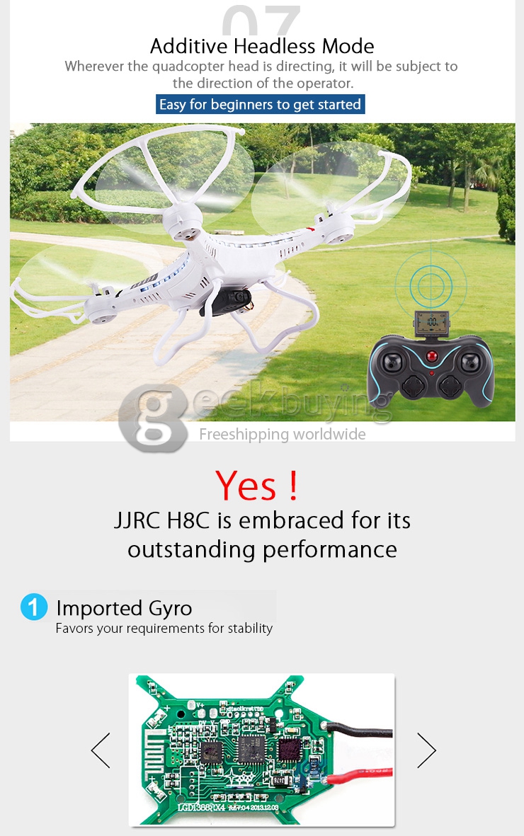New Version Upgraded JJRC H8C 2.4G 4CH 6-Aixs Altitude Hold Mode With 2MP HD Camera RC Quadcopter RTF - White