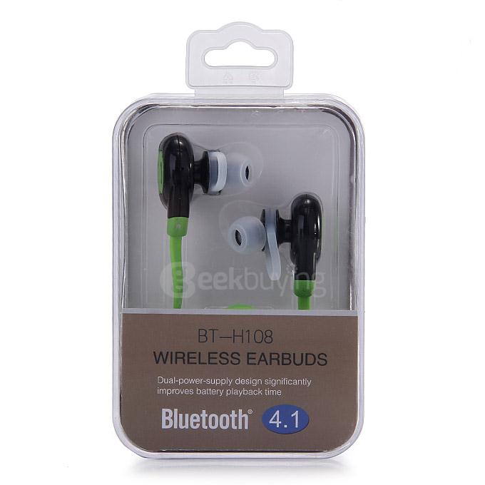 BT-H108 Bluetooth Stereo Headset BT4.1 Headphone Wireless Earbuds Sports Earphone Dual Power Supply - Green