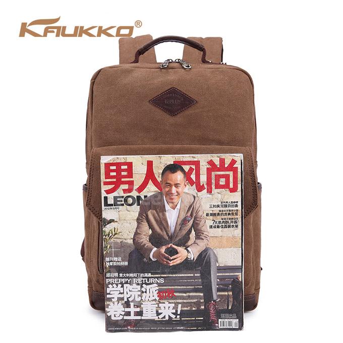 KAUKKO ZP20 Vintage British Style Washed Canvas Backpack Leisure Travel Bag Computer Bag - Khaki