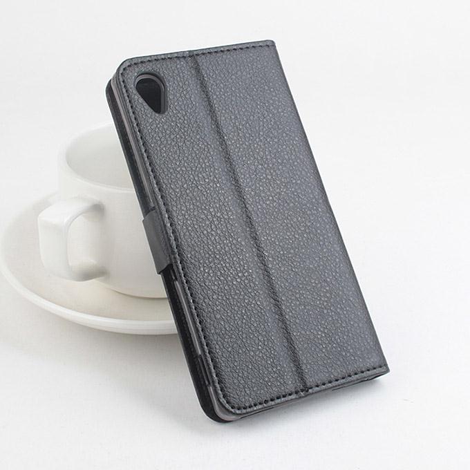 Protective Hard Cover Flip Stand Leather Case for Sony Xperia M4 Smartphone - Black