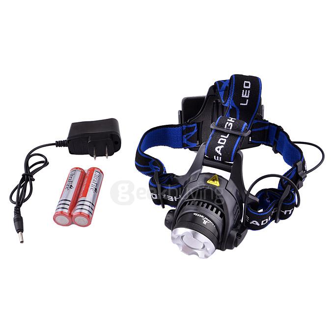 LightsCastle CREE XM-L T6 1800lm 3-Mode LED Zoomable Headlight Headlamp - Black