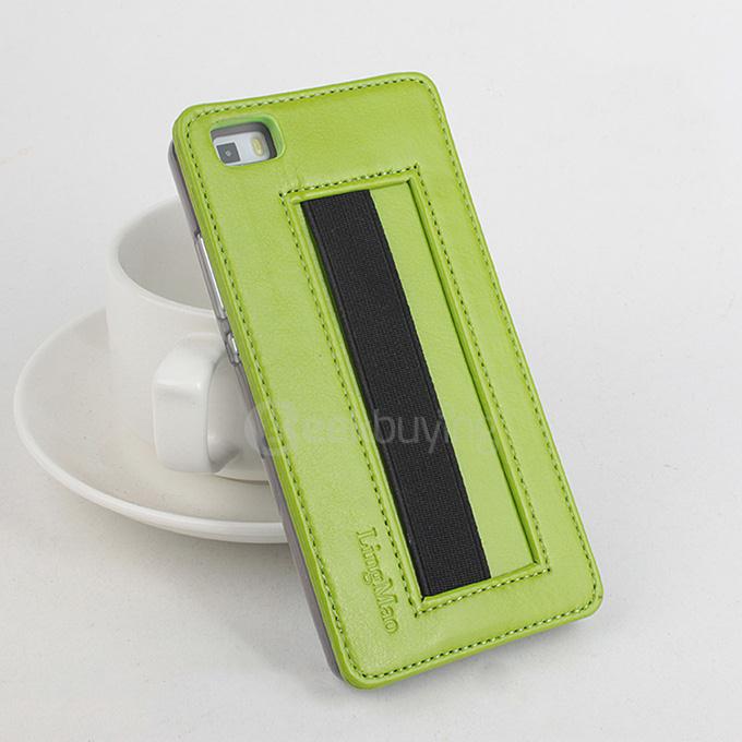 Protective Hard Cover Flip Stand Leather Case with Elastic Band for HUAWEI P8 Lite Smartphone - Green