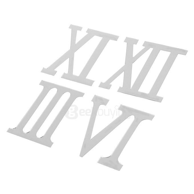 Acrylic Roman Numerals Wall Clock Sticker Adhesive Decal Art DIY Home Decor - Silver + Black