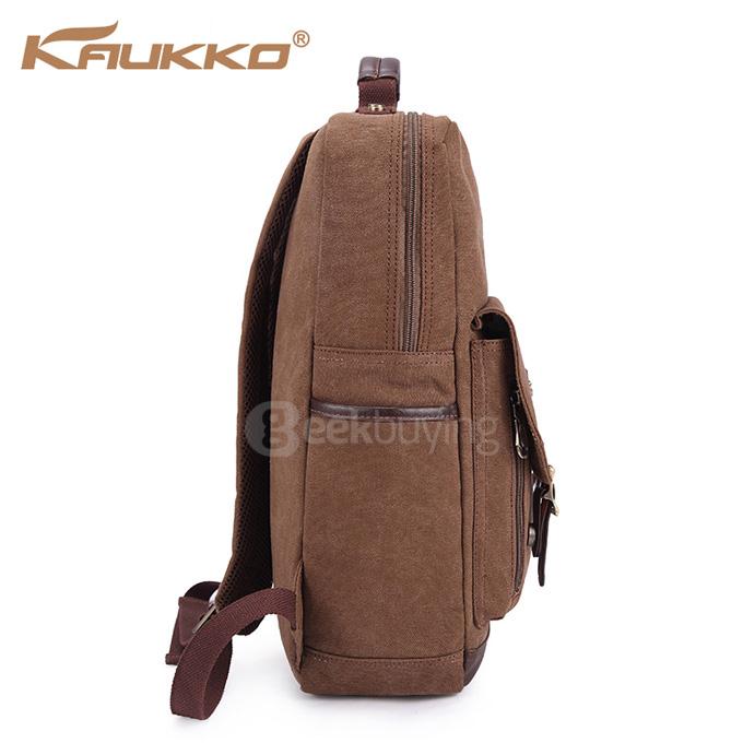 KAUKKO ZP20 Vintage British Style Washed Canvas Backpack Leisure Travel Bag Computer Bag - Khaki