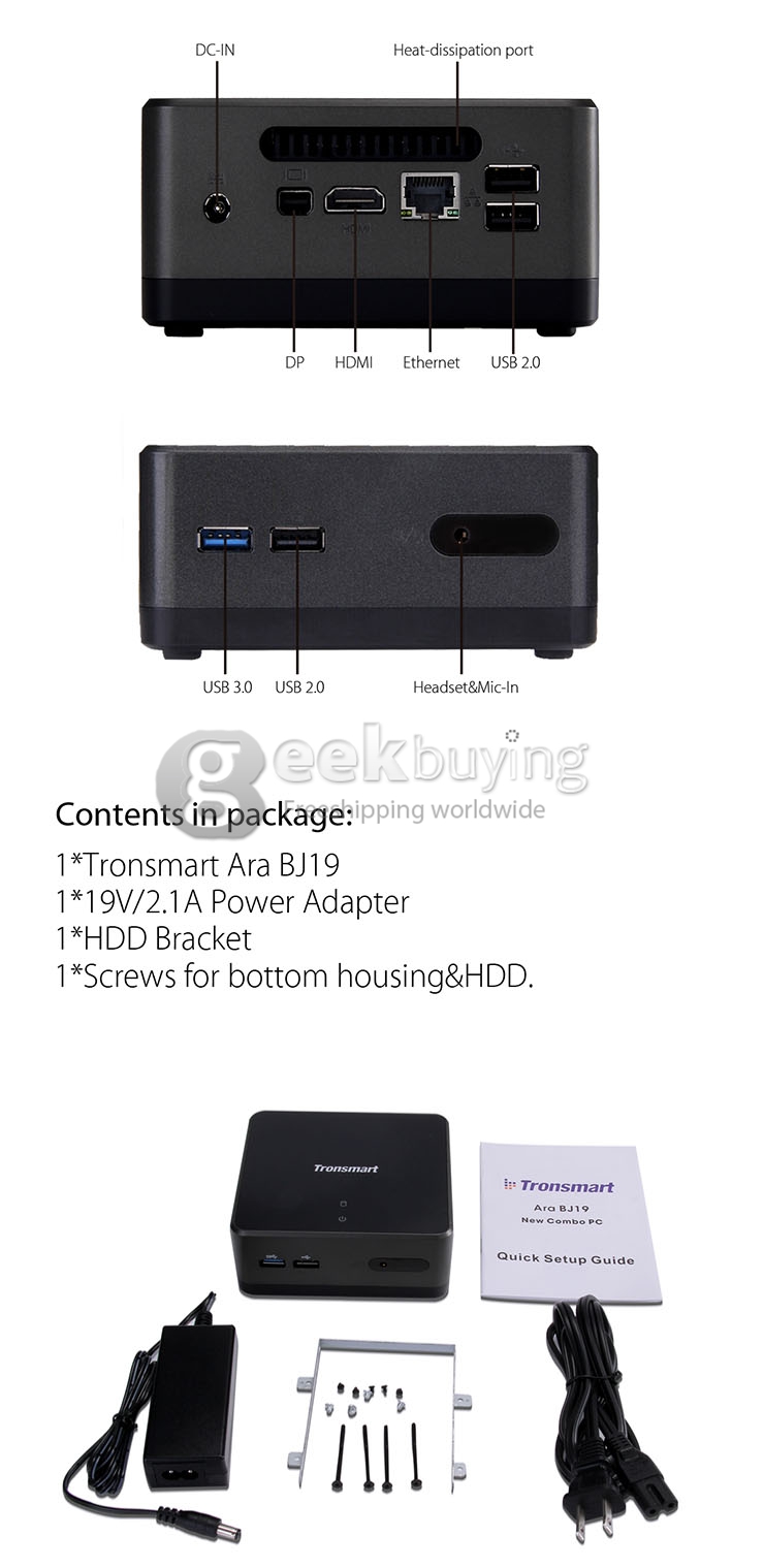 [Spain Stock]Tronsmart BJ19 Mini PC Intel Valleyview-M/D J1900 Quad Core HDMI AC Wifi Gigabit LAN Bluetooth 4.0 XBMC KODI VGA - Black