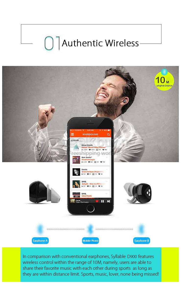 D900 Black Bean Bluetooth Headset BT4.0 Dual Mode Touch Pairing Real Wireless Earphone with Power Bank Charger Dock - Black
