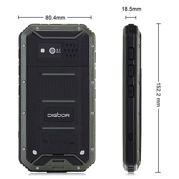 DIGOOR DG2 Plus IP68 Rugged Phone 5.0inch Android 4.4 MTK6582 Quad Core 1.3GHz 1GB 8GB 8.0MP Talkback Miracast - Green