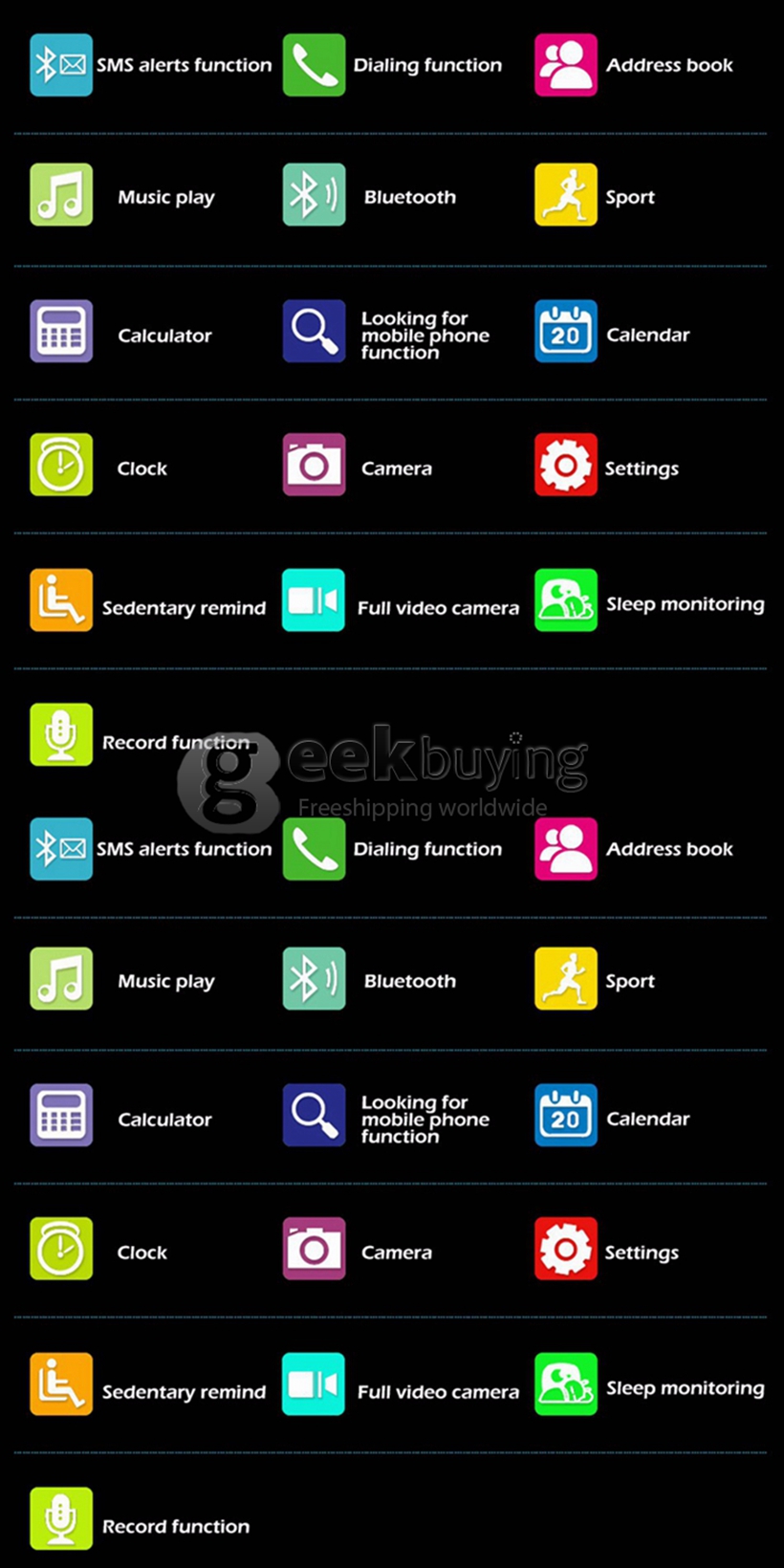 GV08 Sports Smart Watch Phone Wrist Watch With Touch Screen GSM SIM Slot Pedometer Sleep Monitor Sync Function Anti-lost - Black