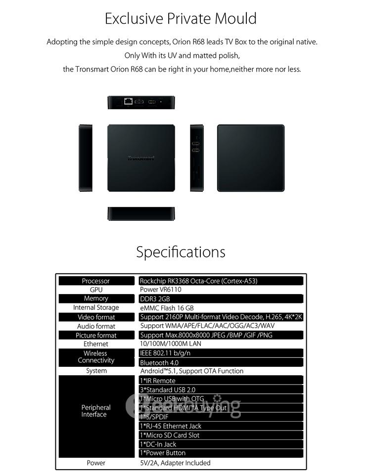 Tronsmart Orion R68 Pro Android 5.1 Lollipop 4K*2K TV Box KODI Rockchip R3368 Octa Core 1G/8G Bluetooth 4.0 HDMI 2.0
