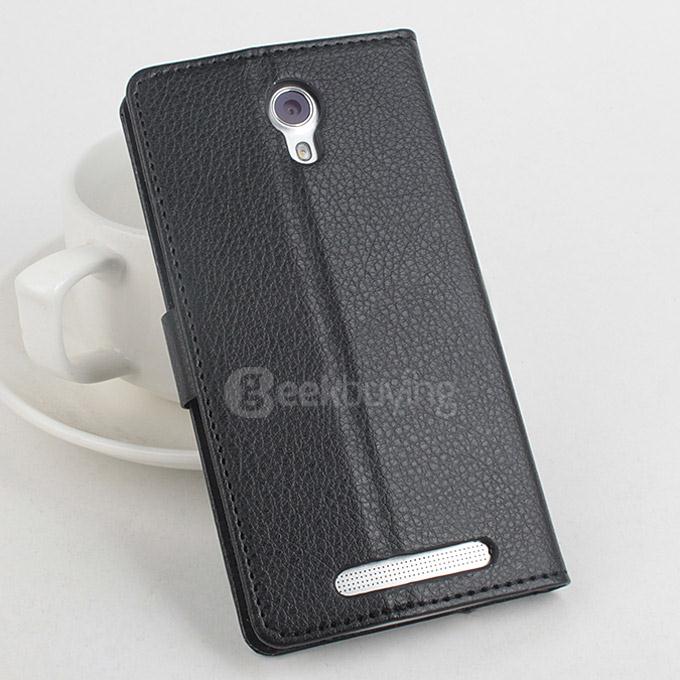 Protective Hard Cover Flip Stand Leather Case for Doogee Valencia 2 Y100 Pro Smartphone - Black