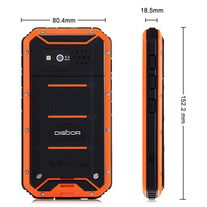 DIGOOR DG2 Plus IP68 Rugged Phone 5.0inch Android 4.4 MTK6582 Quad Core 1.3GHz 1GB 8GB 8.0MP Talkback Miracast - Orange
