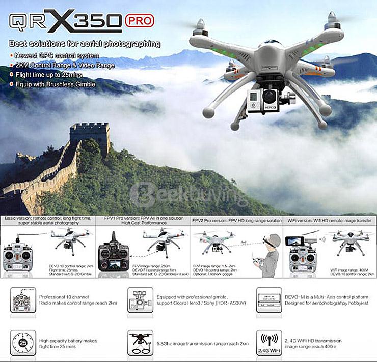 Walkera QR X350 PRO FPV GPS Quadcopter With DEVO 10/G-2D Gimbal RTF