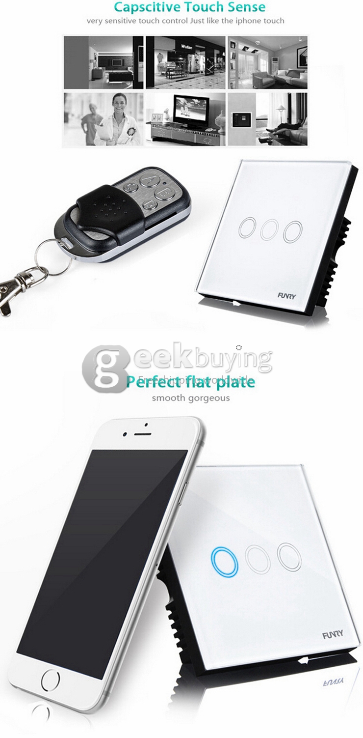 Funry Y2 Home Touch Remote Switch Triple Remote Control Intelligent Control Switch With Overload Protection - EU