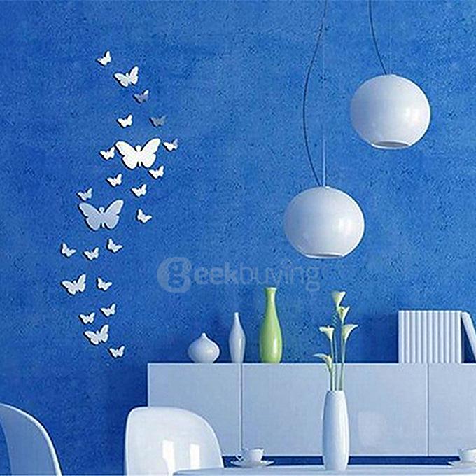Modern Butterfly Fairy Mirrors Wall Stickers DIY Acrylic Wall Decals for Home Decoration - Silver