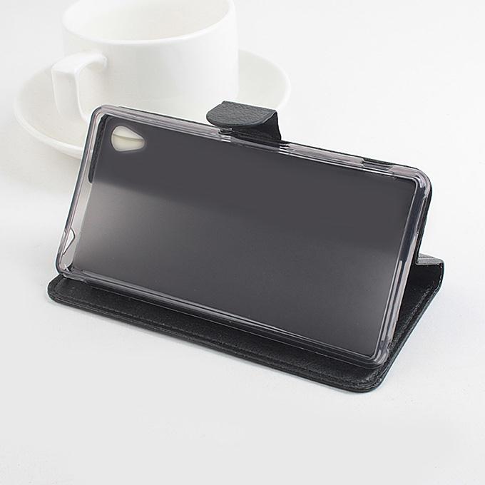 Protective Hard Cover Flip Stand Leather Case for Sony Xperia M4 Smartphone - Black