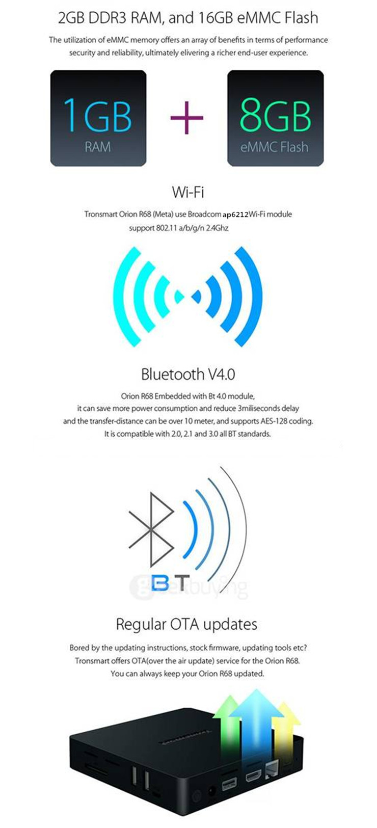 Tronsmart Orion R68 Pro Android 5.1 Lollipop 4K*2K TV Box KODI Rockchip R3368 Octa Core 1G/8G Bluetooth 4.0 HDMI 2.0