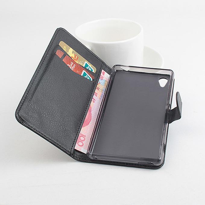 Protective Hard Cover Flip Stand Leather Case for Sony Xperia M4 Smartphone - Black