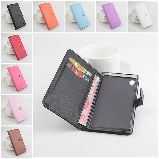 Protective Hard Cover Flip Stand Leather Case for Sony Xperia M4 Smartphone - Black