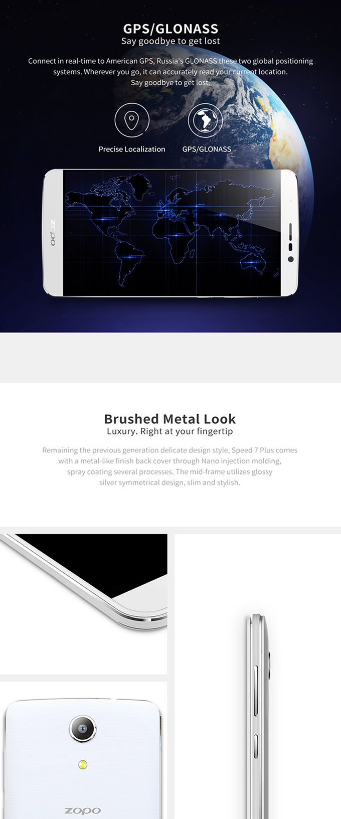 ZOPO Speed 7 Plus 5.5inch FHD Android 5.1 3GB 16GB 4G Smartphone 64bit MT6753 Octa Core 13.2MP Miracast OTG Hotknot- White