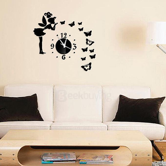 Modern Butterfly Fairy Mirrors Wall Stickers DIY Acrylic Wall Decals for Home Decoration - Black