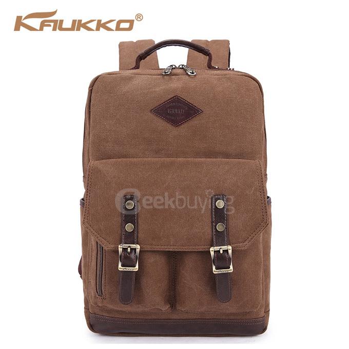 KAUKKO ZP20 Vintage British Style Washed Canvas Backpack Leisure Travel Bag Computer Bag - Khaki