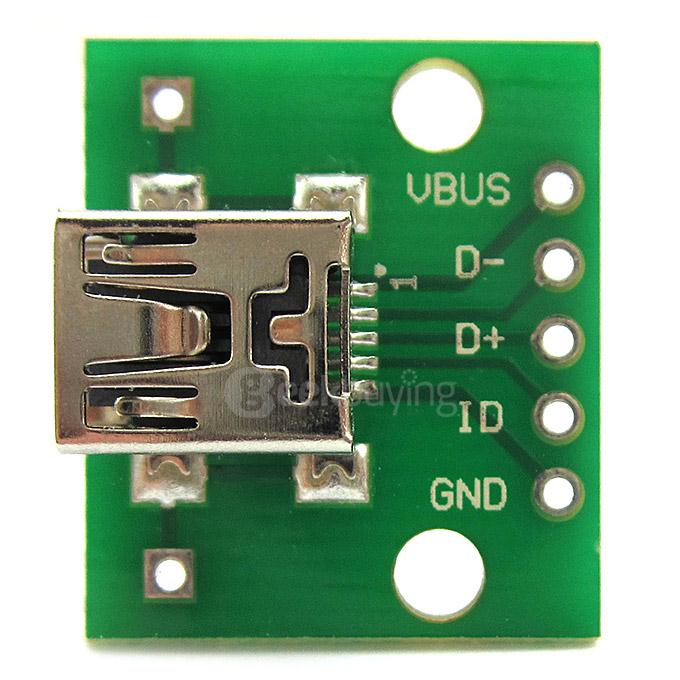 Mini USB to 2.54mm DIP 5P Adapter Module for Breadboard DIY Projects