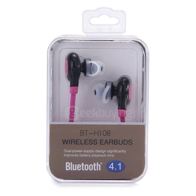 BT-H108 Bluetooth Stereo Headset BT4.1 Headphone Wireless Earbuds Sports Earphone Dual Power Supply - Pink