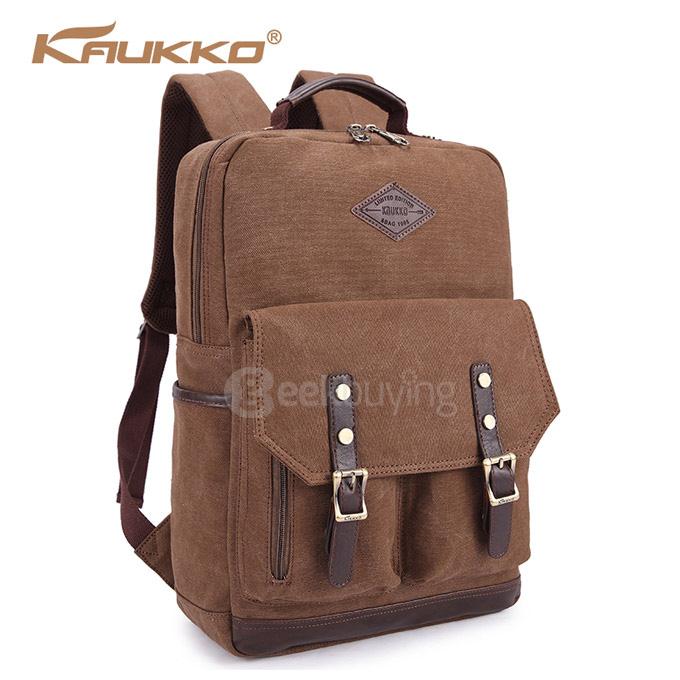KAUKKO ZP20 Vintage British Style Washed Canvas Backpack Leisure Travel Bag Computer Bag - Khaki