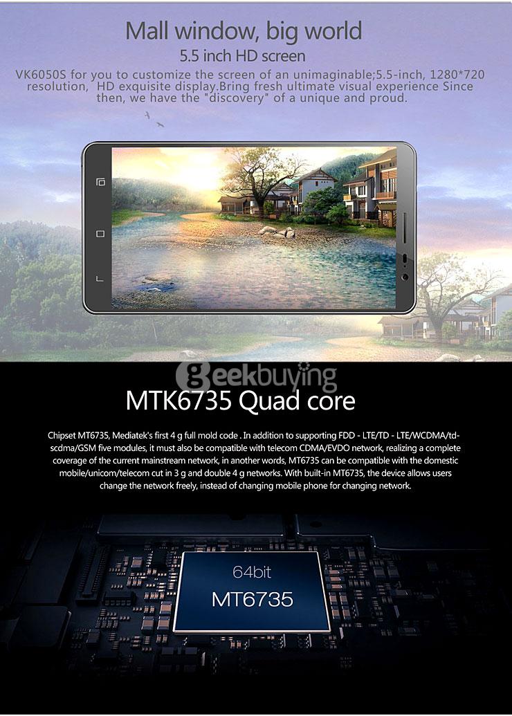 VKWORLD VK6050S 5.5inch 4G LTE Android 5.1 2GB 16GB Smartphone 6050mAh Battery 64bit MT6735 Quad Core Hotknot - Black