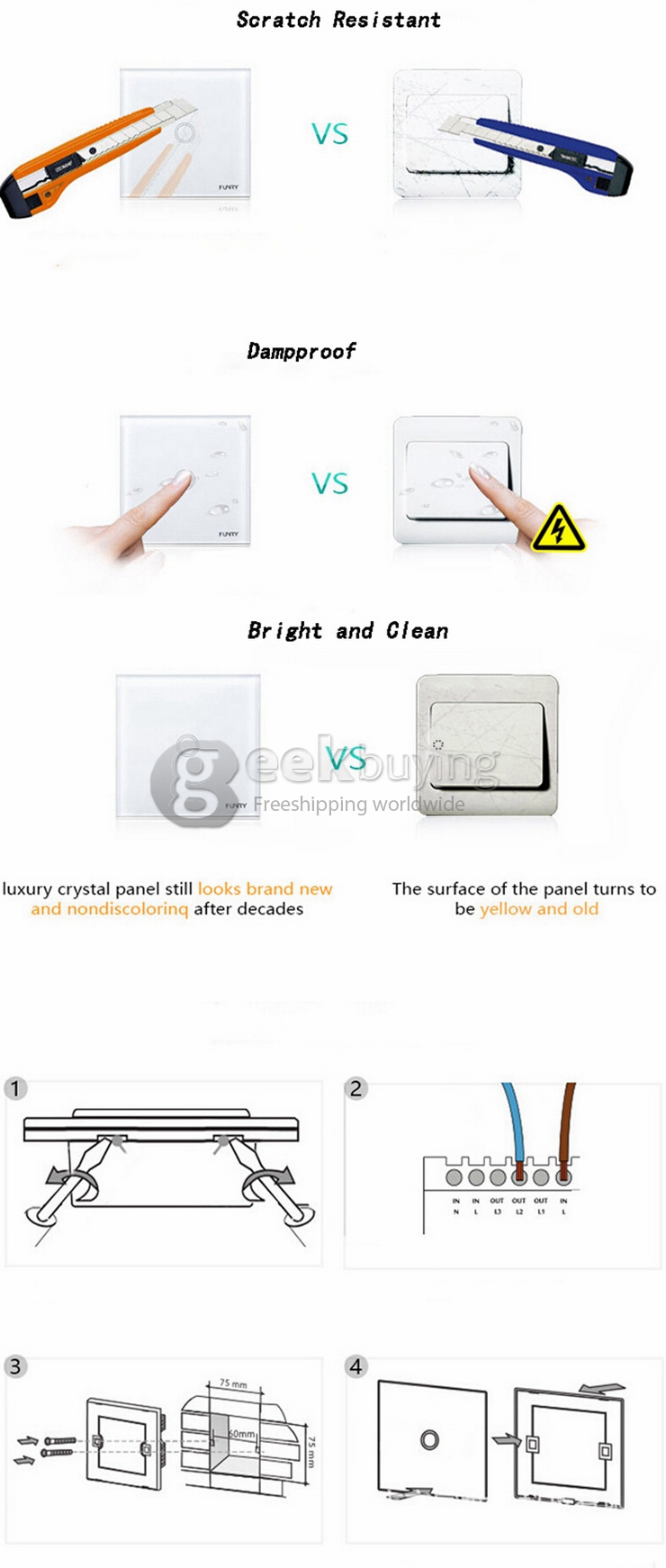 Funry Y2 Home Touch Switch Single Remote Control Intelligent Control Switch With Overload Protection - EU