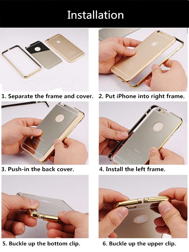 [Wholesale] 50pcs KXX Luxury Aluminum Metal Frame with Ultra-thin Mirror Glass Back Cover for iPhone 6 Plus 5.5