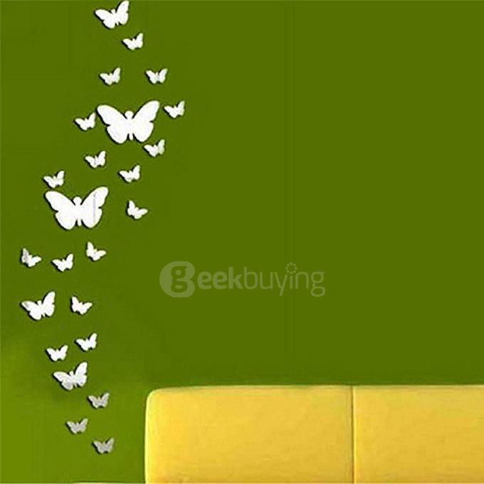 Modern Butterfly Fairy Mirrors Wall Stickers DIY Acrylic Wall Decals for Home Decoration - Silver