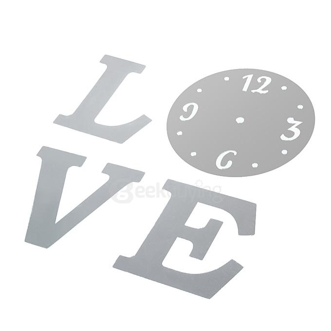 DIY Love Hearts Luxury 3D Wall Art Acrylic Clock Mirror Stickers for Home Decoration - Silver