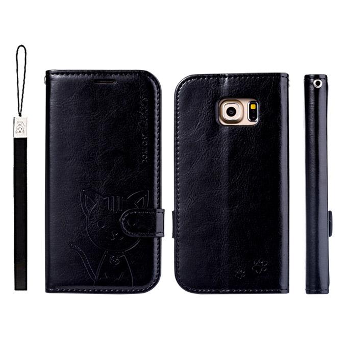 Leiers Domi Cat TPU Leather Case Protective Cover for Samsung GALAXY S6 G9200 - Black