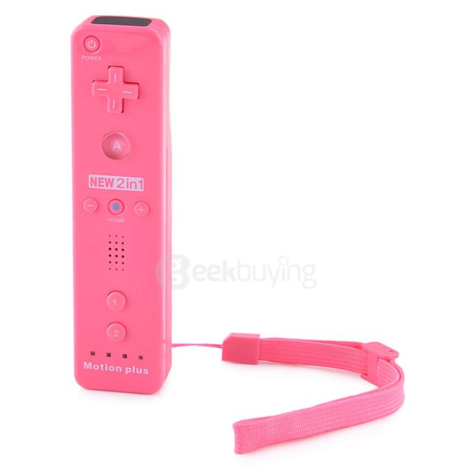 Remote Controller Nunchuck Set With Motion Tech Accelerator Silicone Sleeve Strap For Wii MotionPlus (2 x AA) - Pink