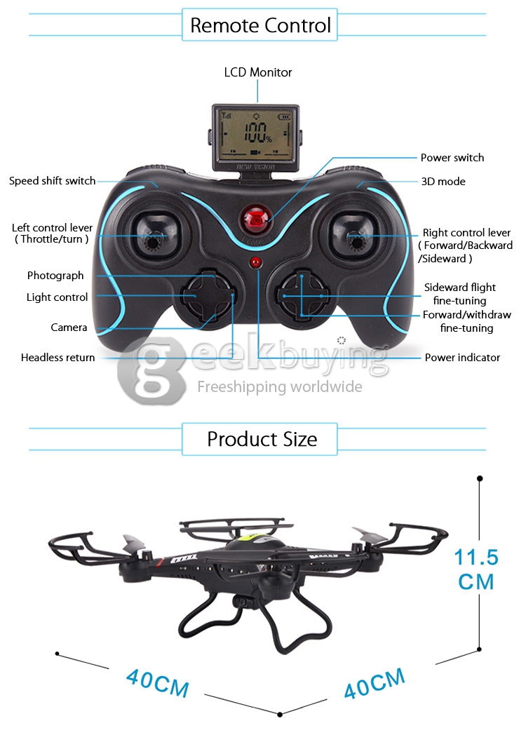 New Version Upgraded JJRC H8C 2.4G 4CH 6-Aixs Altitude Hold Mode With 2MP HD Camera RC Quadcopter RTF - White